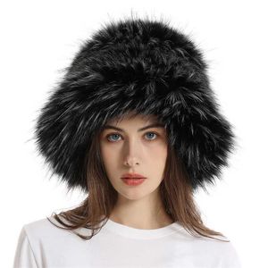 Big Faux Fur Fluffy Bucket Hat pour femmes luxe en peluche d'hiver épaissoir la neige surdimensionnée Soft Panama Cap 230920