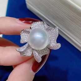 Big Flower Lab Perle Diamant Bague En Or Blanc Rempli De Fête De Mariage Anneaux pour Femmes Promesse De Mariée Bijoux De Fiançailles