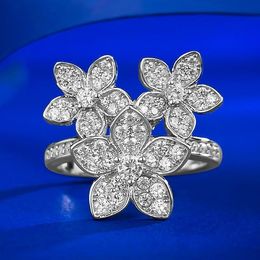 Big Flower Moissanite Diamond Ring Real 925 Barda de boda Sterling Silver Party Rings For Women Jewelry Gift Kvaib