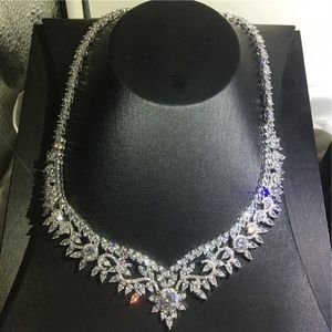 Big Flower ketting Marquise Cut 5a CZ White Gold Gevulde Party Wedding Ketting voor vrouwen Bruids Fashion Jewelry Nnouf