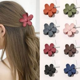 Pince à cheveux en forme de grande fleur pour femmes, pince à cheveux givrée de couleur unie, pince à crabe, épingle à cheveux en plastique, porte-queue de cheval, Barrette, accessoires pour cheveux