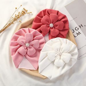 Big Flower Turban Baby Baby Hats Faux Cashmere Pearl Borning Headraps Boutique Infant Boys Girls Caps Headwear 240430