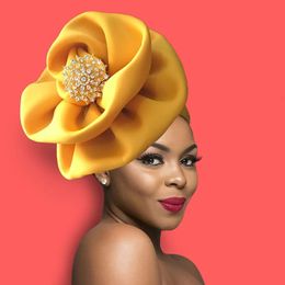 Big Flower Turban Bonnet Fashion Womens Head Wraps African Auto Gele Headties Muslim Headscarf Caps 240403