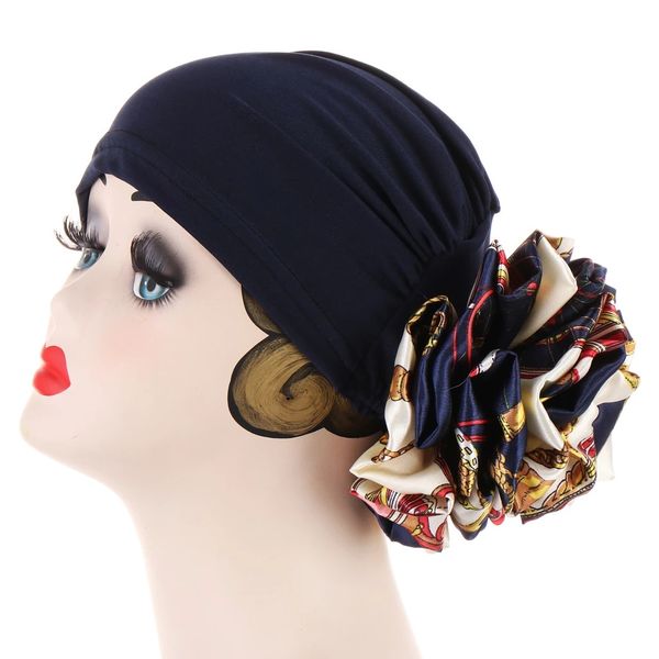 Grande fleur volumateur chouchou femme tête enveloppes femmes Turban casquette musulman foulard Bonnet Turbante Mujer Cancer chapeaux