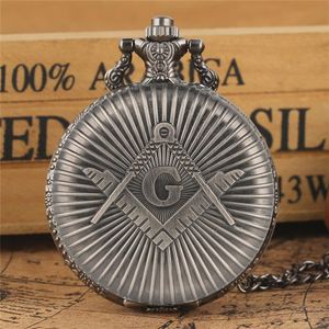 Gran G mampostería patrón masónico reloj de bolsillo antiguo Vintage plata gris cuarzo reloj colgante collar cadena regalos 279m