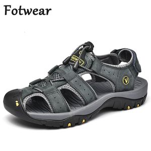 Grote echte mannen bedekte teen maat zomer lederen strandschoenen ademende gaten sneakers outdoor quick drogen casual sandalen 230509 279