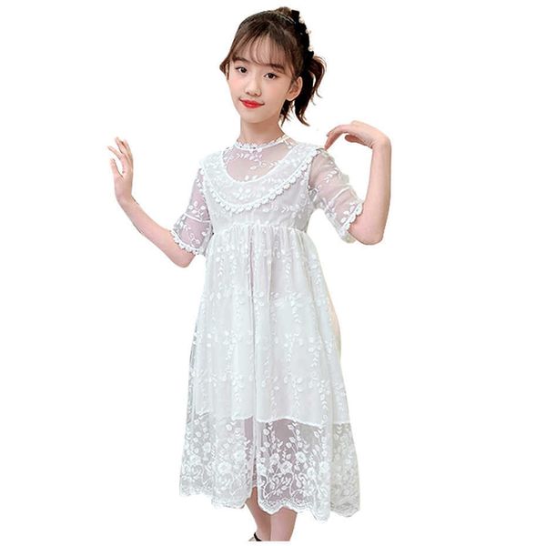 Big Girls Dress Lace Floral Party Cute Style Child Summer Kids Costume 6 8 10 12 14 210528