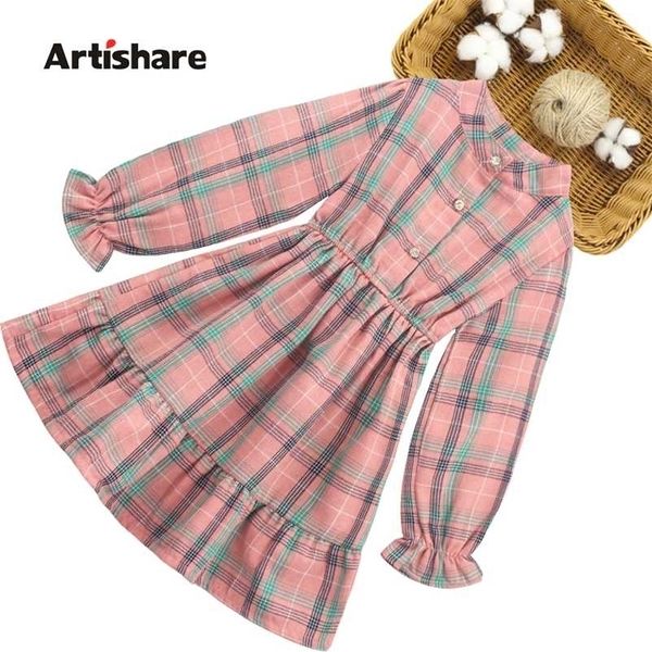 Big Girls Dress Plaid Pattern Vestidos de manga larga para adolescente Girl Costume 6 8 10 12 14 220210