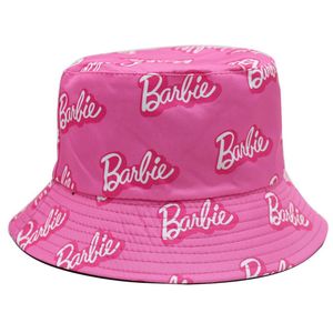 Grote Meisjes Brief Borduren Hoeden Tieners Kinderen Barbie Vissershoed Zomer Kinderen Zonnebrandcrème Hoeden Strand Vizier Cap Fit 5-16years263P