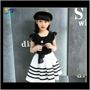 Grandes Filles Princesse Robe D'été Enfants Stripe Casual Avec Retour Bowknot Enfants Style Coréen Tutu Jupe 10 Figij Hl8Ze