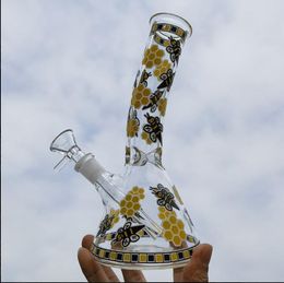 Beaker base Dab Rigs Yellow Glass Bee Water Bongs Hookahs Smoke Glass Pipe Downstem Perc Con un tazón de 14 mm