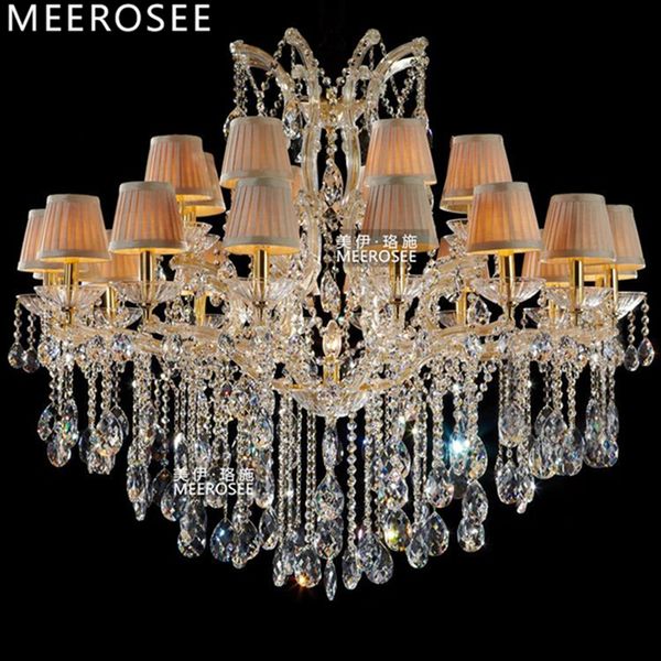 Grands lustres en or luminaire d'intérieur classique 24 lumières abat-jour clair Maria Theresa suspension en cristal pour Foyer Lobby Villa