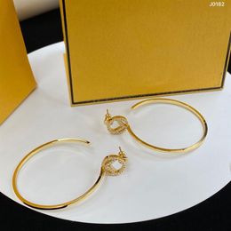 Grande brincos de argola de ouro designer para mulheres designers studs luxo diamante aros marca letra f moda jóias com box248i