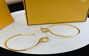 Большие золотые серьги-кольца, дизайнерские для женщин, дизайнерские шпильки, роскошные обручи с бриллиантами, брендовые ювелирные изделия с буквой F и коробкой4532129