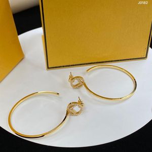 Pendientes de aro de oro grande Diseñador para mujeres Diseñadores Studs Aros de diamantes de lujo Marca Letra F Joyería de moda con Box2635