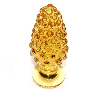 Grote korrels Pyrex Gold Glass Dildo Anus Anale Butt Plug G-Spot Stimuleer Sex Toy AV Adult-product