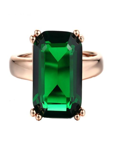 Grandes bagues en cristal vert pour femmes, bijoux de mode, accessoires Vintage de mariage et de fiançailles, plaqué or Rose R7006795017