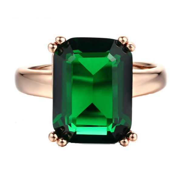 Grandes bagues en cristal vert pour femmes, bijoux de mode, accessoires Vintage de mariage et de fiançailles, plaqué or Rose R7002103459