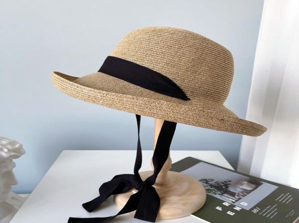 Grand chapeau filet rouge avec Style pastoral pêcheur 039s femme été Protection solaire paille Long ruban bassin de curling plage 4150813