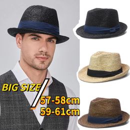 Big Head Panama Plaw Hat avec paille pliable paille du chapeau de soleil plus taille 61cm xl hommes jazz haut de protection solaire soleil femme ombrage chapeau 240412