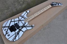 Große Kopfplatte Kra Eddie Van Halen 5150 Weiß Rot E-Gitarre Schwarz gestreift Floyd Rose Tremolo Sicherungsmutter Ahornhals Griffbrett Factory Custom Shop