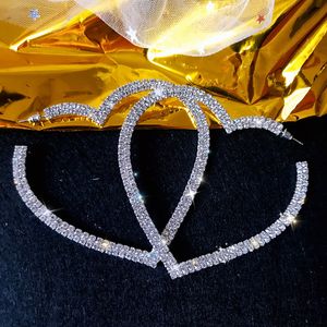 Big Heart Crystal Hoop Oorbellen voor Dames Bijoux Geometrische Rhinestones Earring Statement Sieraden Party Geschenken