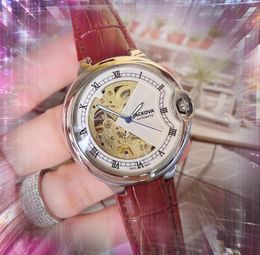 Big Hollow Skeleton Men's Automatic Mechanical Watch 48mm Great Leather Celt Sweeping Président Retro Crystal Mirror Wristwatch Cadeau de Noël préféré