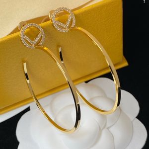 Big Hoops Diamonds embellir Boucles d'oreilles Fashion Hoop Huggie F Letters Luxurys Exaggerate cuivre Boucles d'oreilles Marques Femmes Bijoux Fête d'anniversaire Cadeaux de Noël FER5 -- 08