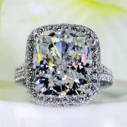 Anillo grande de joyería para mujer, corte cojín, 10ct, diamante, 14KT, oro blanco, relleno, anillo de compromiso femenino, anillo de boda, regalo 3254