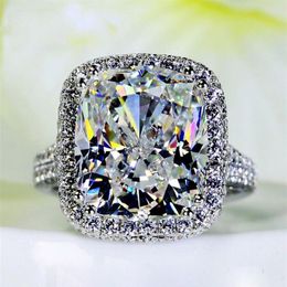 Gros bijoux femmes bague coussin coupe 10ct diamant 14KT or blanc rempli femme fiançailles bague de mariage cadeau 340Z