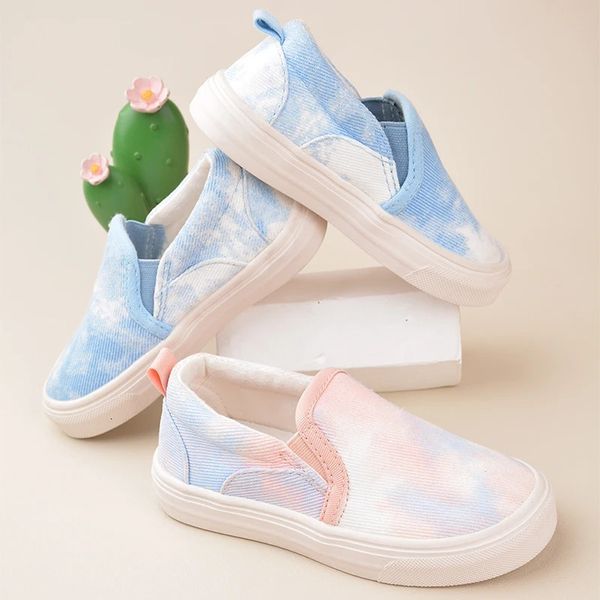 Big Kids Daily Slip-on Slip-On Toile imprimée Sneakers plats pour tout-petits rose Blue Light Weight Sports Chaussures EW8263 240326