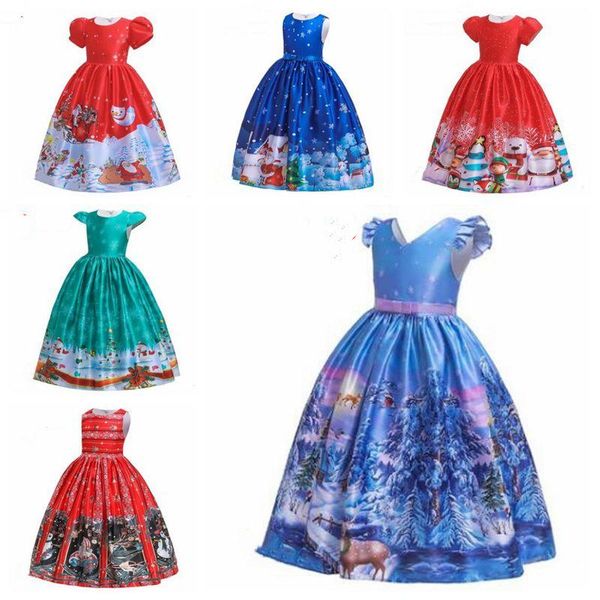 Vestido grande para niños, vestidos para niñas, vestido de Navidad, vestido largo Maxi de princesa, vestidos de fiesta elegantes, vestidos retro ajustados con estampado de dibujos animados, disfraz AZYQ6400