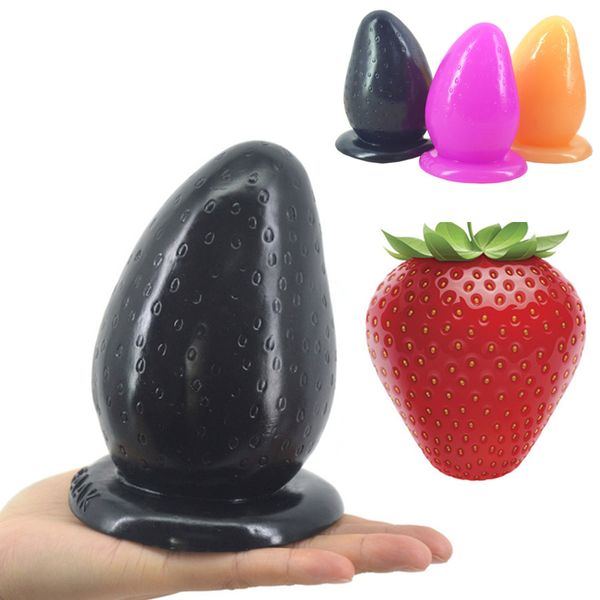 Grand Plug Anal avec ventouse, fraise, Massage des fesses et de l'anus, énorme bouchon en peluche, jouets sexy pour femmes et hommes