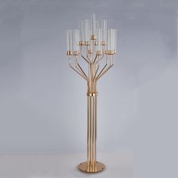 Grote grote vloer Acrylic Candelabras 5.3 FT Hoogte 13-Armen Kaars Houders Luxe Bruiloft Tafel Centrum Candlesticks Home Decoraion Bruiloft Aisle Metal Walkway