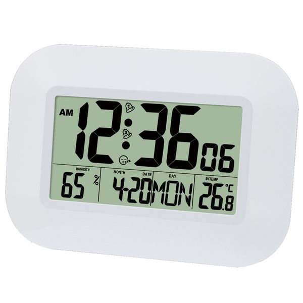 Gran LCD Digital Reloj de pared Termómetro Temperatura Radio Control Reloj despertador RCC Mesa Calendario de escritorio para la oficina de la escuela en casa 210310
