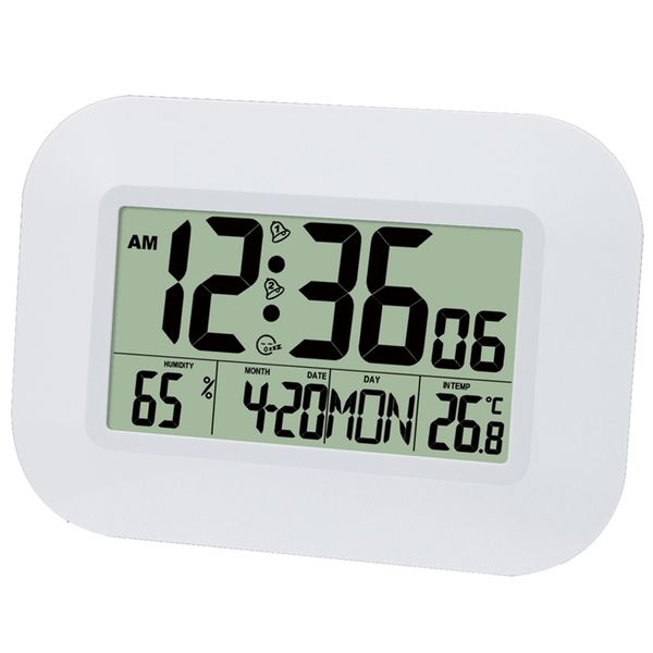 Gran LCD Digital Temperatura de la pared Termómetro Reloj Radio Controlado Alarma RCC Mesa Calendario de escritorio para la oficina de la escuela en casa 220115