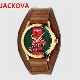 Grote lederen mode damesheren horloges 39 mm bijen tijger slangvorm topkwaliteit crime premium retro vintage geschenken quartz beweging c251a