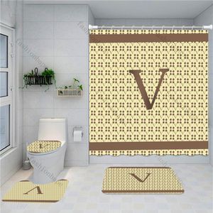 Cortinas de ducha con letras grandes, alfombrillas de baño absorbentes, juego de cuatro piezas de baño clásico, cortinas de baño antimiradas impermeables 248U