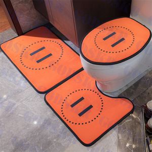 Grand Logo salle de bain tapis de sol Orange en forme de U tapis ensemble marque salle de bain trois pièces en gros