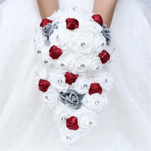 Grande longue cascade nouveaux bouquets de mariage pour mariée et demoiselle d'honneur PE Rose strass main fleur fête décoration de mariage 8760356224V