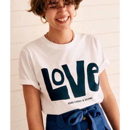 Big Love Letters Printing Femmes Blanc Graphic Tees Summer Summer Sleeve Loose Cotton O Couch Tops Ins Fashion 90S Chic T-shirts 240506