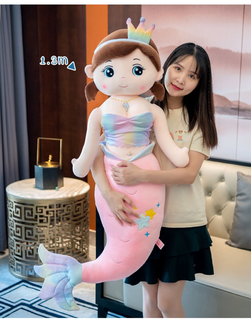 Grande belle sirène en peluche poupée Super doux Sea-maid jouet fille apaisant en peluche cadeau pour enfants lit canapé décoration 51 pouces 130 cm