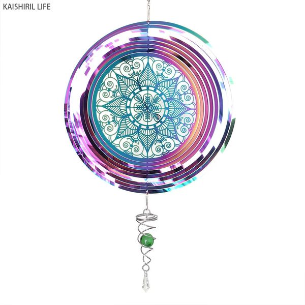 Big Mandala Outdoor Garden Decoration Wind Spinner Balcony Crystal Wind Chimes Metal Home Mur Hanging Sun Catcher décor Pendant 240409