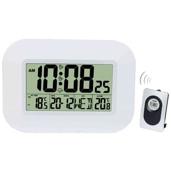 Grand numéro LCD numérique horloge murale table bureau réveil avec température thermomètre humidité hygromètre Snooze calendrier 211112