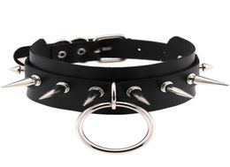 Big Oround Punk Rock Gothic Chokers Femmes Men Men en cuir Silver Spike Rivet Cold Collier Collier Collier Bijoux5677827