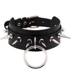 Grote ORound Punk Rock Gothic Chokers Vrouwen Mannen Leer Zilver Spike Klinknagel Stud Kraag Choker Ketting Statement Sieraden Bijoux9646796