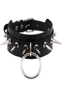 Big Oround Punk Rock Gothic Chokers Women Men Leer Silver Spike Rivet Stud Collar Choker ketting Verklaring Sieraden Bijoux3103141