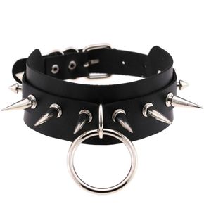 Big ORound Punk Rock Gargantillas góticas Mujeres Hombres Cuero Plata Spike Remache Stud Collar Gargantilla Collar Declaración Joyería Bijoux6700689