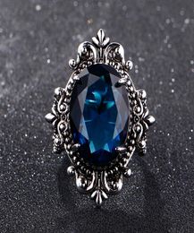 Big Peacock Blue Sapphire Anneaux pour femmes hommes Vintage Real Silver 925 Rague de bijoux d'anniversaire Cadeaux 6260826