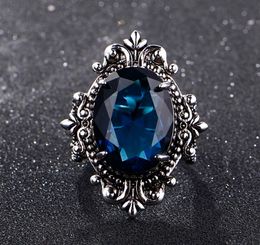 Big Peacock Blue Sapphire Anneaux pour femmes hommes Vintage Real Silver 925 Rague de bijoux d'anniversaire Cadeaux 5962036